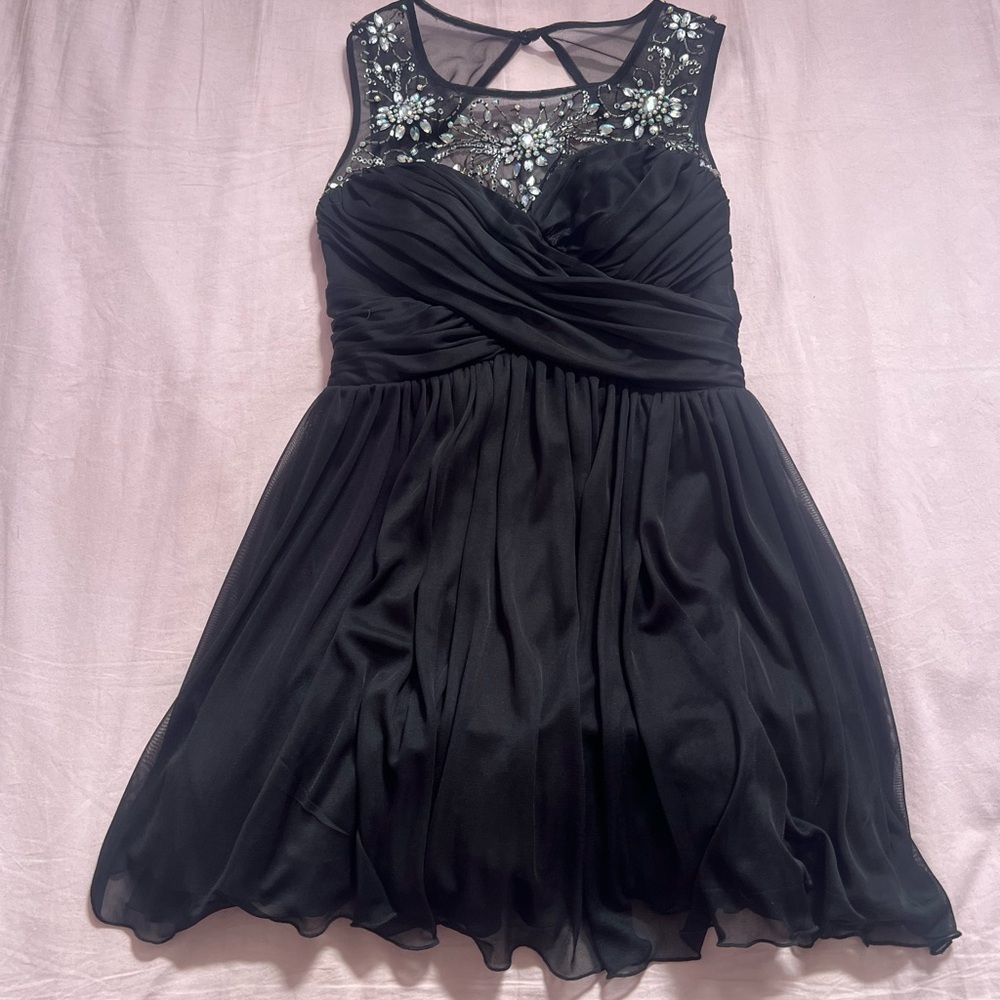 Deb Black Mini Dress with Floral Embellishments